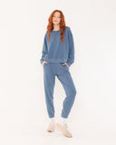 "Sara" - The Brushed Fleece Crew in Blue Indigo M — Spirit Celeste USA made luxury basic