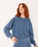 "Sara" - The Brushed Fleece Crew in Blue Indigo — Spirit Celeste USA made luxury basic