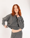 "Sara" - The Brushed Fleece Crew in Vintage Black — Spirit Celeste USA made luxury basic