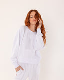 "Sara" - The Brushed Fleece Crew in White — Spirit Celeste USA made luxury basic