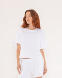 "Cydney" - The Cropped Fleece Crew in White — Spirit Celeste USA made luxury basic