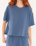 "Cydney" - The Cropped Fleece Crew in Blue Indigo M — Spirit Celeste USA made luxury basic