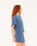 "Cydney" - The Cropped Fleece Crew in Blue Indigo L — Spirit Celeste USA made luxury basic