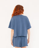 "Cydney" - The Cropped Fleece Crew in Blue Indigo XL — Spirit Celeste USA made luxury basic