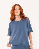"Cydney" - The Cropped Fleece Crew in Blue Indigo S — Spirit Celeste USA made luxury basic