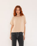 "Karina" - The Boxy Crop Tee in Bleached Sand S — Spirit Celeste USA made luxury basic