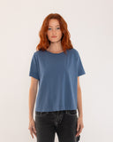 "Karina" - The Boxy Crop Tee in Blue Indigo S — Spirit Celeste USA made luxury basic