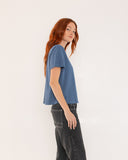 "Karina" - The Boxy Crop Tee in Blue Indigo M — Spirit Celeste USA made luxury basic