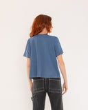 "Karina" - The Boxy Crop Tee in Blue Indigo L — Spirit Celeste USA made luxury basic
