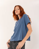 "Karina" - The Boxy Crop Tee in Blue Indigo XL — Spirit Celeste USA made luxury basic