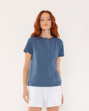 "Lisa" - The Short Sleeve Crew in Blue Indigo M — Spirit Celeste USA made luxury basic