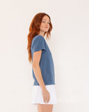 "Lisa" - The Short Sleeve Crew in Blue Indigo L — Spirit Celeste USA made luxury basic