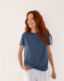 "Lisa" - The Short Sleeve Crew in Blue Indigo S — Spirit Celeste USA made luxury basic