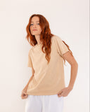 "Lisa" - The Short Sleeve Crew in Bleached Sand S — Spirit Celeste USA made luxury basic