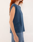 "Tina" - The Relaxed Muscle Tee in Blue Indigo L — Spirit Celeste USA made luxury basic