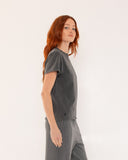 "Lisa" - The Short Sleeve Crew in Vintage Black L — Spirit Celeste USA made luxury basic