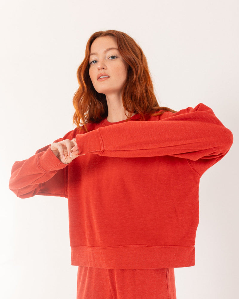 "Sara" - The Brushed Fleece Crew in Lava Falls — Spirit Celeste USA made luxury basic