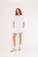 "Braddy" Relaxed Fleece Shorts - White in — Spirit Celeste USA made luxury basic
