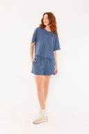 "Braddy" Relaxed Fleece Shorts - Blue Indigo in — Spirit Celeste USA made luxury basic