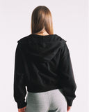 "Sadie" Zip-Up Cropped Hoodie - Black in — Spirit Celeste USA made luxury basic
