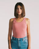 "Christina" Ribbed Fitted Tank - Dusty Rose in — Spirit Celeste USA made luxury basic