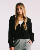 "Sadie" Zip-Up Cropped Hoodie - Black in — Spirit Celeste USA made luxury basic