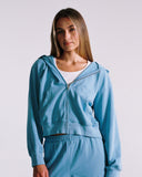 "Sadie" Zip-Up Cropped Hoodie - Dusk Blue in — Spirit Celeste USA made luxury basic