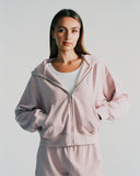 "Sadie" Zip-Up Cropped Hoodie - Burnished Lilac in — Spirit Celeste USA made luxury basic