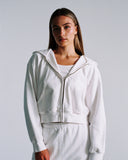 "Sadie" Zip-Up Cropped Hoodie - White in — Spirit Celeste USA made luxury basic
