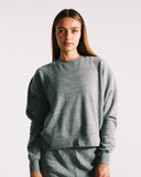 "Sara" Brushed Fleece Crew - Heather Grey in — Spirit Celeste USA made luxury basic