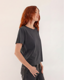 "Karina" - The Boxy Crop Tee in — Spirit Celeste USA made luxury basic