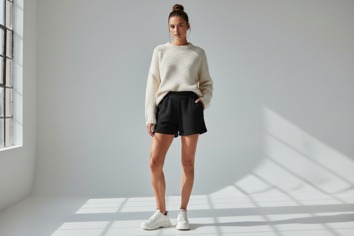 shorts are a bit more cropped